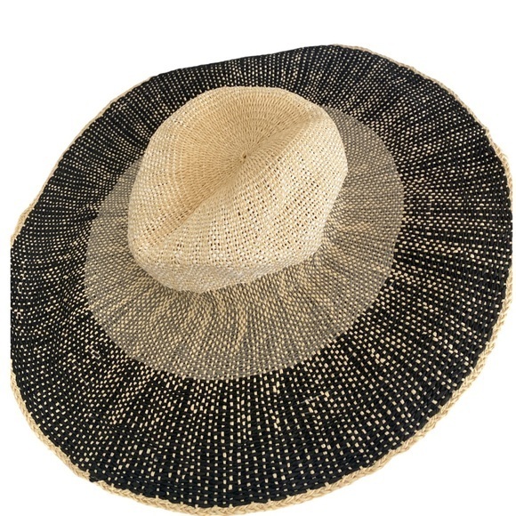 J. Crew Accessories - J Crew Sun Hat -OSFM tan cream black.  Straw 5 inch brim